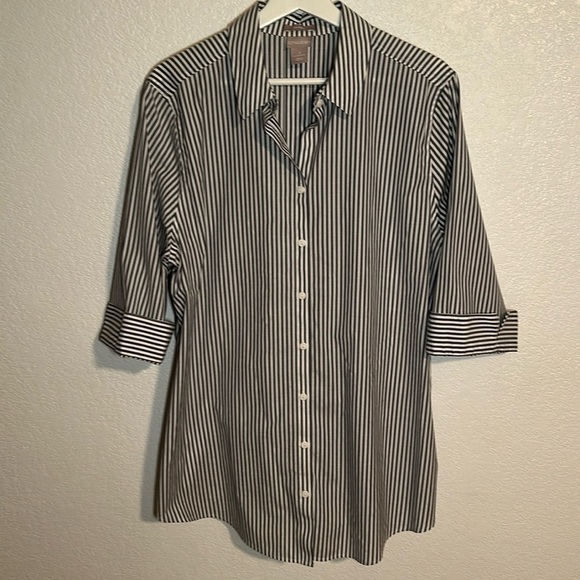 Chico's Striped Button Down Shirt - Picture 1 of 8